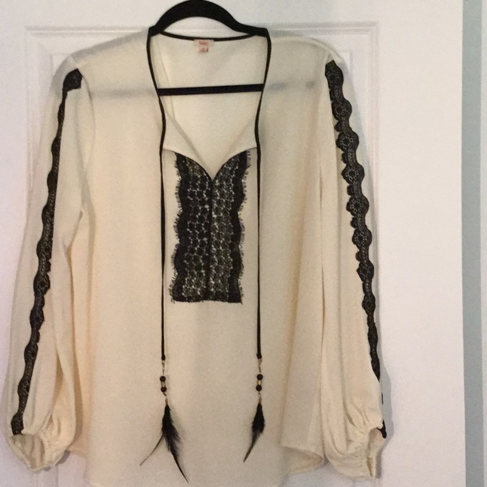 Reba Blouse with feather beaded neck tie